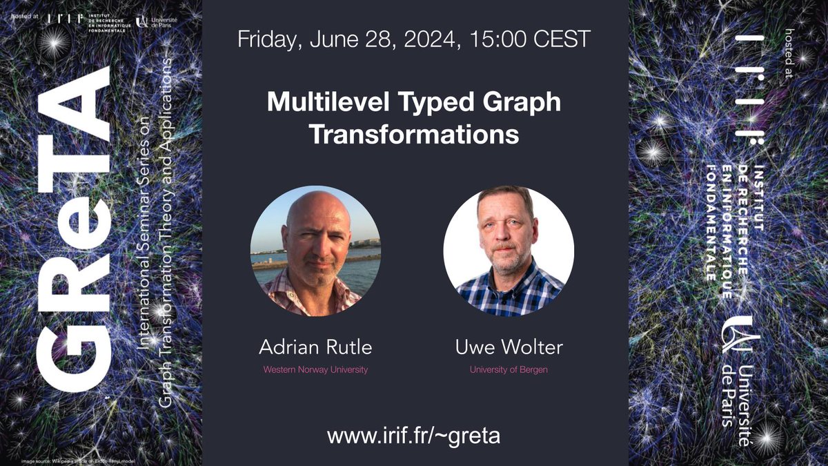 GReTA seminar, Friday June 28, 2024, 15:00 CEST: Multilevel Typed Graph Transformations by A. Rutle and U. Wolter

irif.fr/~greta/event/2…