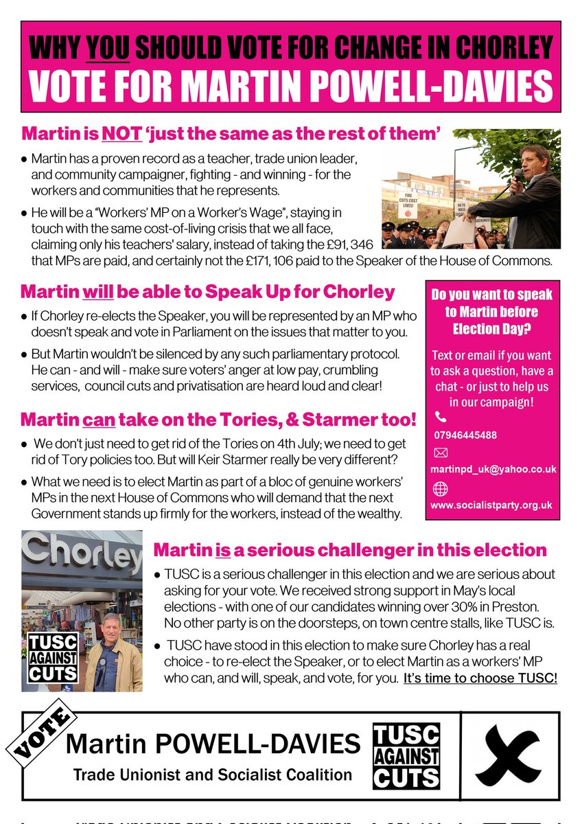 Four reasons why you should #VoteMartinPowellDavies in #Chorley for <a href="/TUSCoalition/">TUSC</a> !