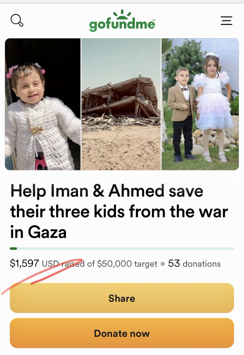⭕️Urgent🔥
It's only $3 to complete 1600$.🙃
Keep sharing and donating.
gofund.me/e8ff71bb
....
#Gaza  #FreePalestine  #Donate  #AllEyesOnRafah  #GoFundMe