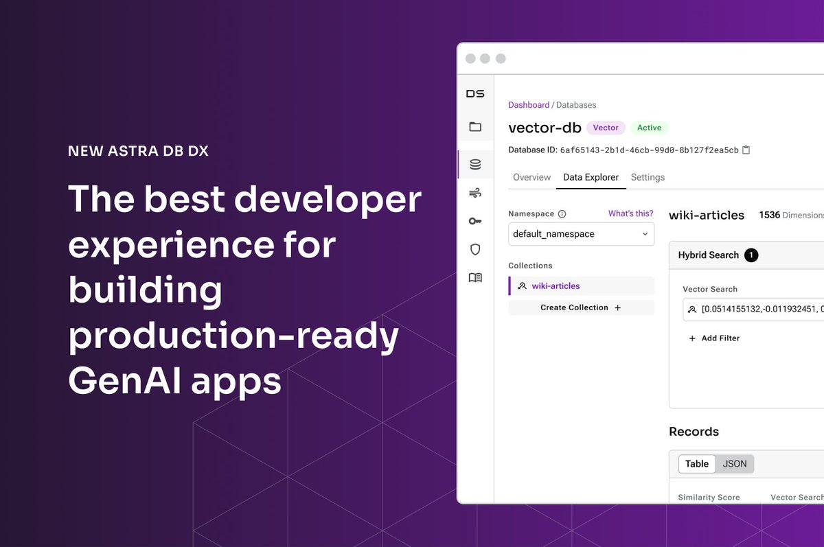 javaamtho's tweet image. NEWS: We're proud to announce the general availability of the Astra DB Data API! 🙌 See how this one-stop data API makes building production RAG application even easier for developers.
#DataStax #VectorDB ow.ly/W5MS50So8IQ