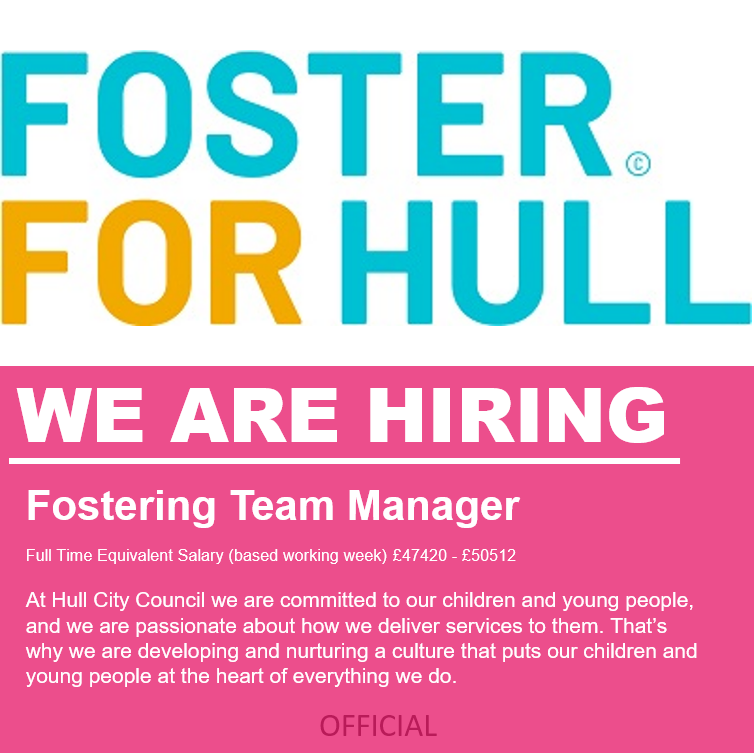 **WE ARE HIRING**

Fostering Team Manager 

Closing date: 15th July 2024

We are looking to recruit a Fostering Team Manager to join our team who is committed to delivering high quality foster care placements to meet the needs of children and young people.
lnkd.in/dNsdJ9CR