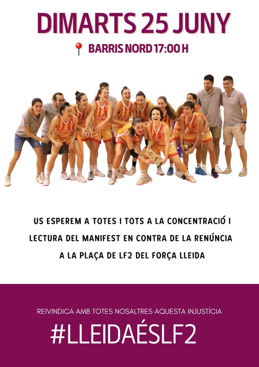 Suport al Força Lleida femení 🏀 (@suportflleidafe) on Twitter photo 🚨 El <a href="/flleida/">HIOPOS LLEIDA</a> ha convocat una roda de premsa demà al matí arran del nostre comunicat i la indignació a les xarxes
❗ No acceptarem excuses
📣 Ens veiem demà a les 17h a Barris Nord
📝 Adheriu-vos i ajudeu-nos a multiplicar el suport a l'esport femení suportflleidafem.cat 🚨 El <a href="/flleida/">HIOPOS LLEIDA</a> ha convocat una roda de premsa demà al matí arran del nostre comunicat i la indignació a les xarxes
❗ No acceptarem excuses
📣 Ens veiem demà a les 17h a Barris Nord
📝 Adheriu-vos i ajudeu-nos a multiplicar el suport a l'esport femení suportflleidafem.cat