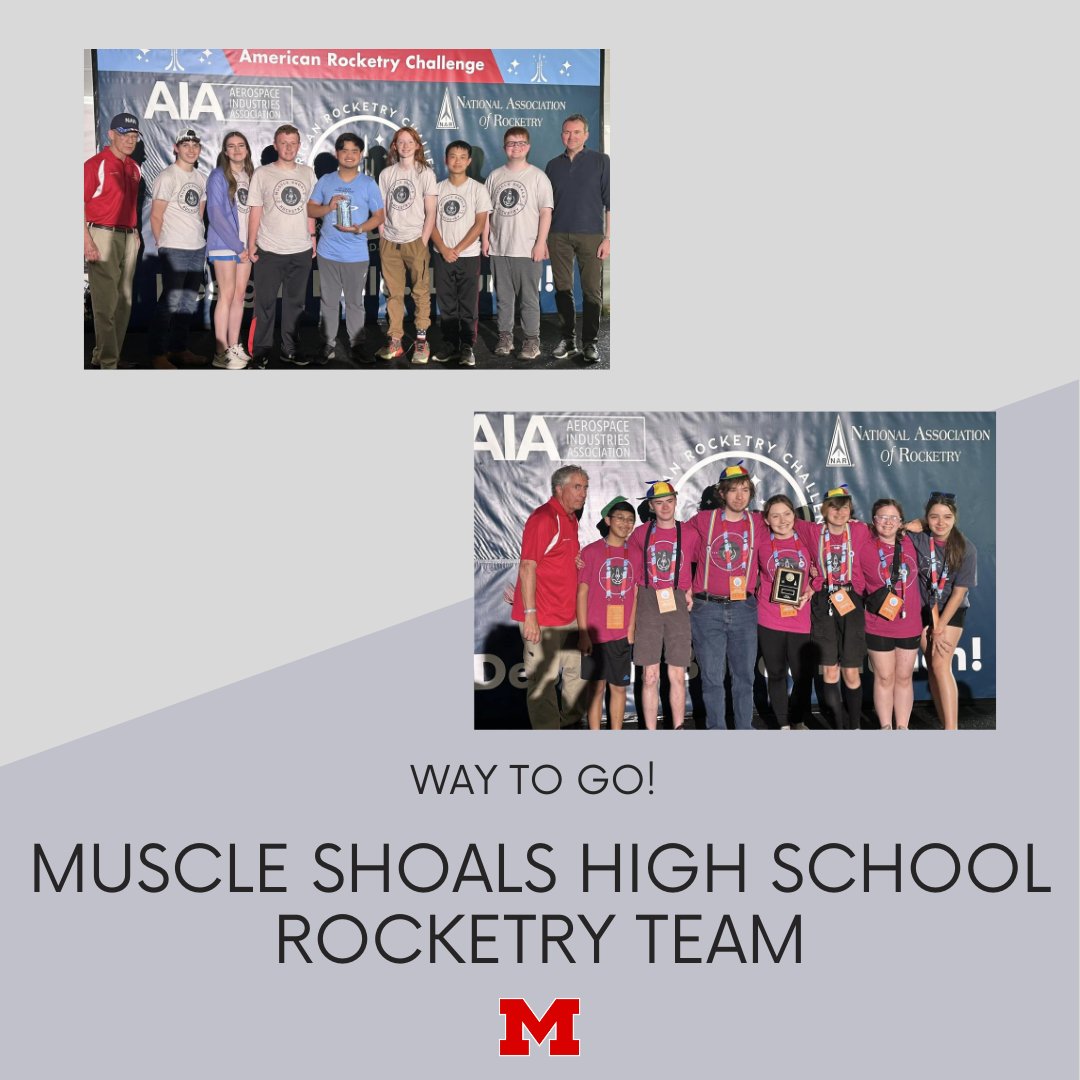 Congratulations to the Muscle Shoals High School Rocketry Team for placing 5th in the nation! 

#muscleshoalseducationfoundation #5th #Rocketry #Congratulations