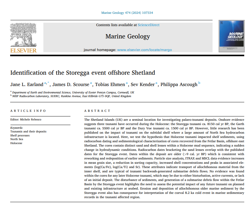 My first first-author paper is out! Check out our research on the sedimentary signal of the Storegga event offshore Shetland (UK) 🌊📷doi.org/10.1016/j.marg……<a href="/seachangeerc/">SEACHANGE</a>
#storegga #tsuanami #palaeotsunami #marinesediments