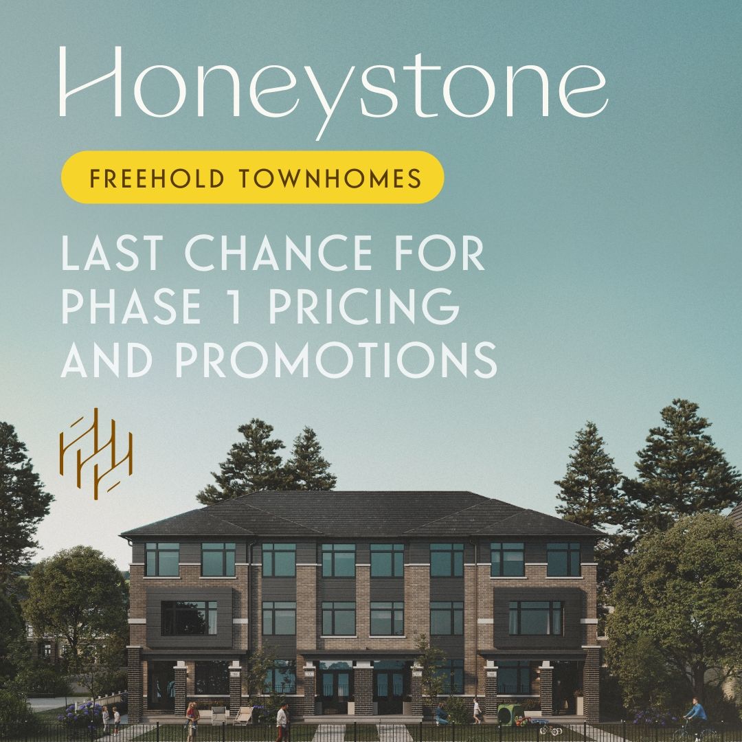 DECOHomesca's tweet photo. Act now! The Honeystone sales centre will be closing for the summer on Thursday June 27th. Take advantage of phase 1 pricing and promotions while they last. Freehold townhomes from $859,990 - no condo fees! Contact honeystone@decohomes.ca for more information. #DecoHomes https://t.co/g5VtY6XfY0