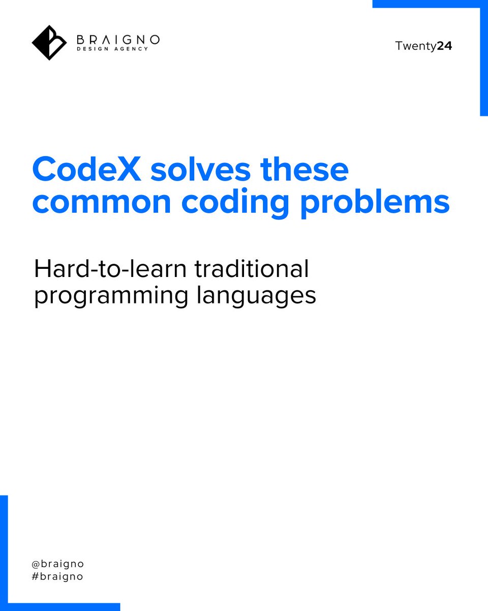 BraignoC's tweet image. CodeX: Code Easily, No Experience Needed
CodeX makes coding simple by eliminating hard-to-learn programming languages. No prior experience required! Develop responsive websites and apps quickly, saving time and cutting down on costly developer fees. #codex #easycoding