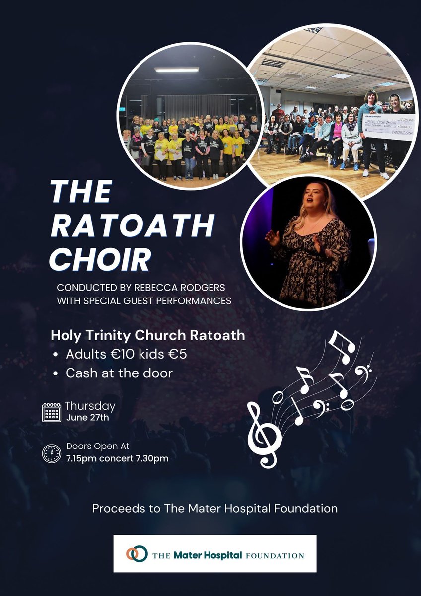 TheMaterFoundat's tweet photo. π£ A big shout out to @sandraf53135246 from @MaterCancer, and her colleagues in Rathoath #Choir, who are holding a #fundraiser for us this Thurs, 25 June. Please pop along to support if you're in the area π€. #communityfundraiser #Rathoath @MaterTrauma @MaterNursing https://t.co/mT23ztdWRa