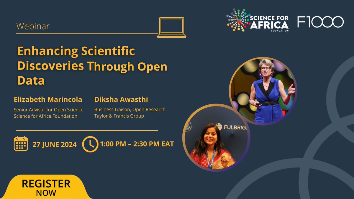 SciforAfrica's tweet image. Interested in how African scientists can share quality research from the continent with the world and enable rapid sharing, discovery, use, and reuse of African research? Join us for this webinar on 27 June to find out! Register 🔗 bit.ly/4eyvcRv #OpenScience @F1000