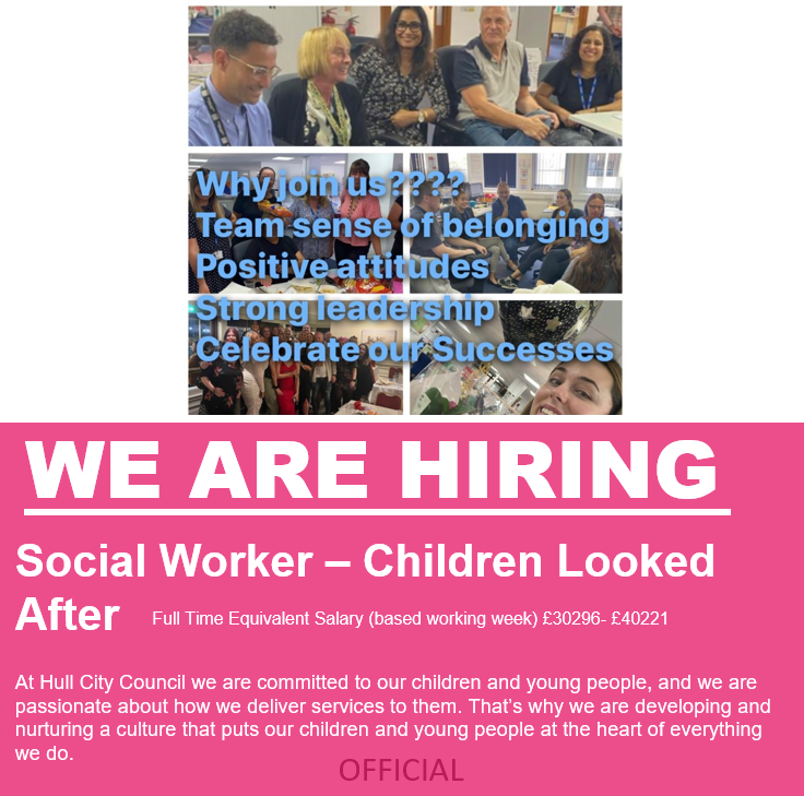 **Social Worker - Children Looked After (Various)**

Closing Date: 2nd July 2024 

We are looking for experienced social workers to join us as we continue on our improvement journey to provide outstanding services and outcomes for all of our children. 
lnkd.in/e94CxQxx