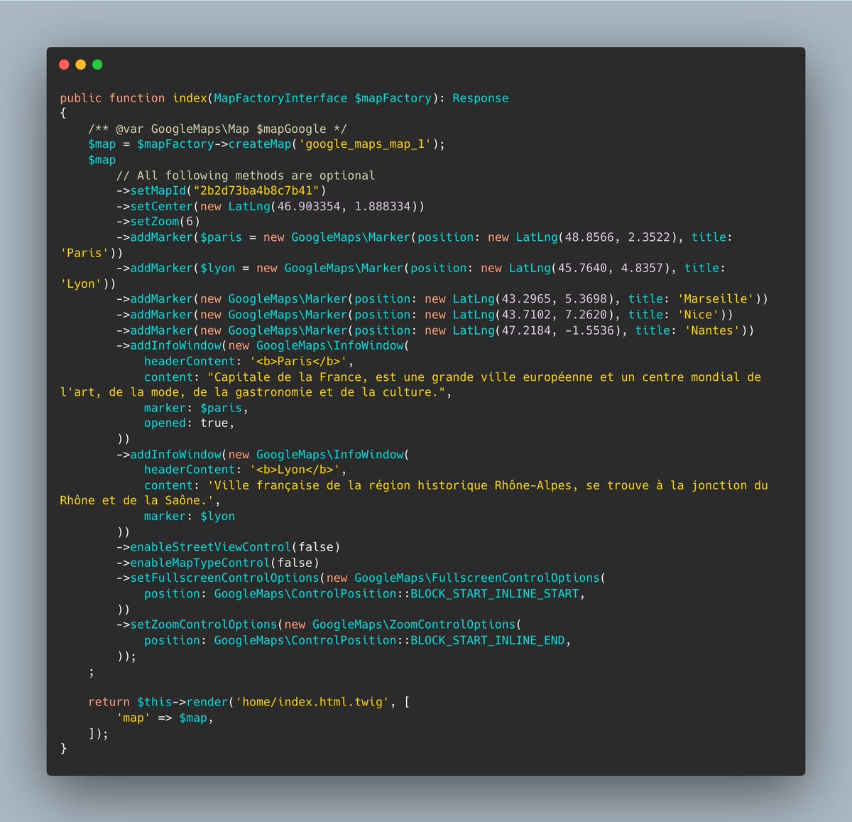 HugoAlliaume's tweet image. Finally! Introducing a new component for Symfony UX: &quot;Map&quot;

It makes it easy to create, customize and use interactive JavaScript maps, and supports Google Maps and Leaflet for the moment.

Code reviews are welcome :)
➡️ github.com/symfony/ux/pul… 

cc @SymfonyUX