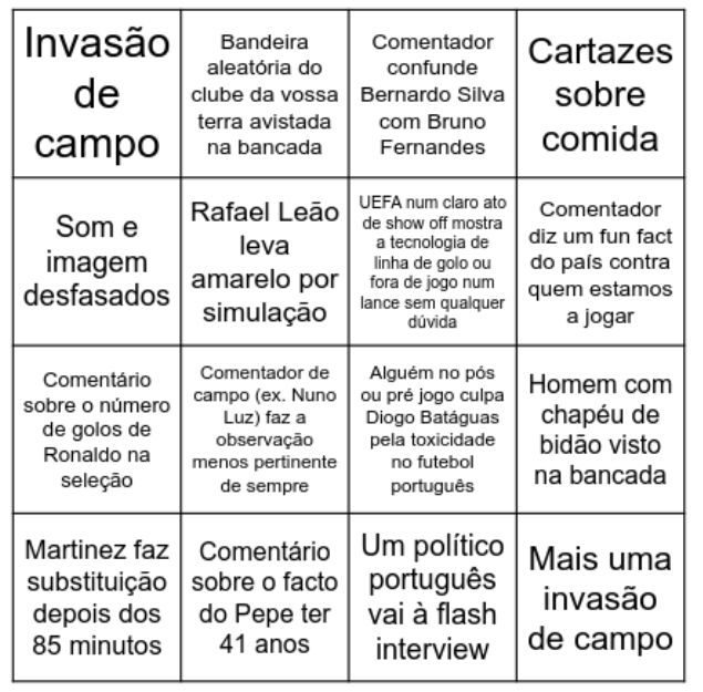 Na próxima quarta feira já podem fazer Bingo da Seleção