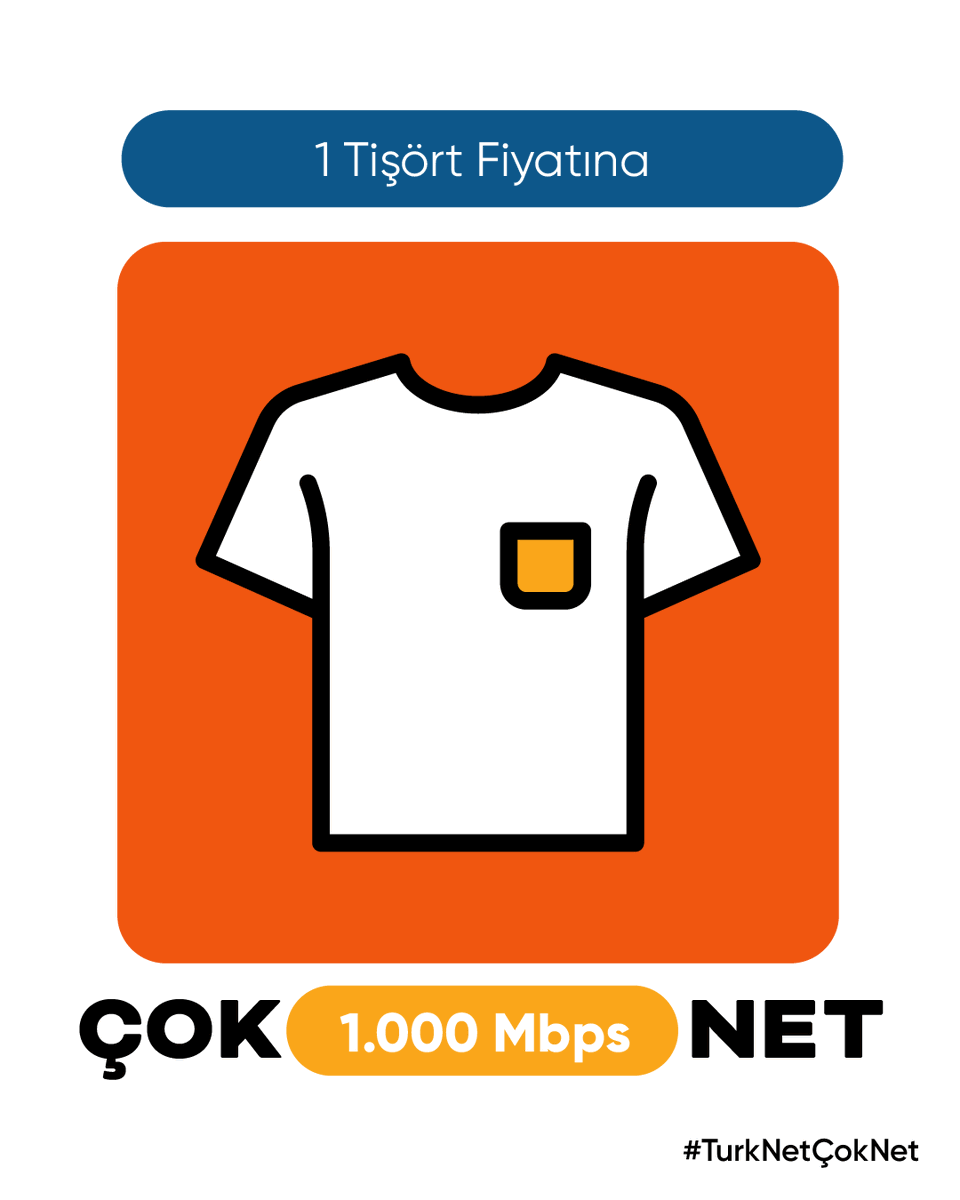 Turknet's tweet image. Bi&apos; ara kesin giyerim diye aldığın 1 tişört fiyatına 1.000 Mbps GigaFiber #ÇokNet. 👌​

#TurkNet #TurkNetÇokNet
