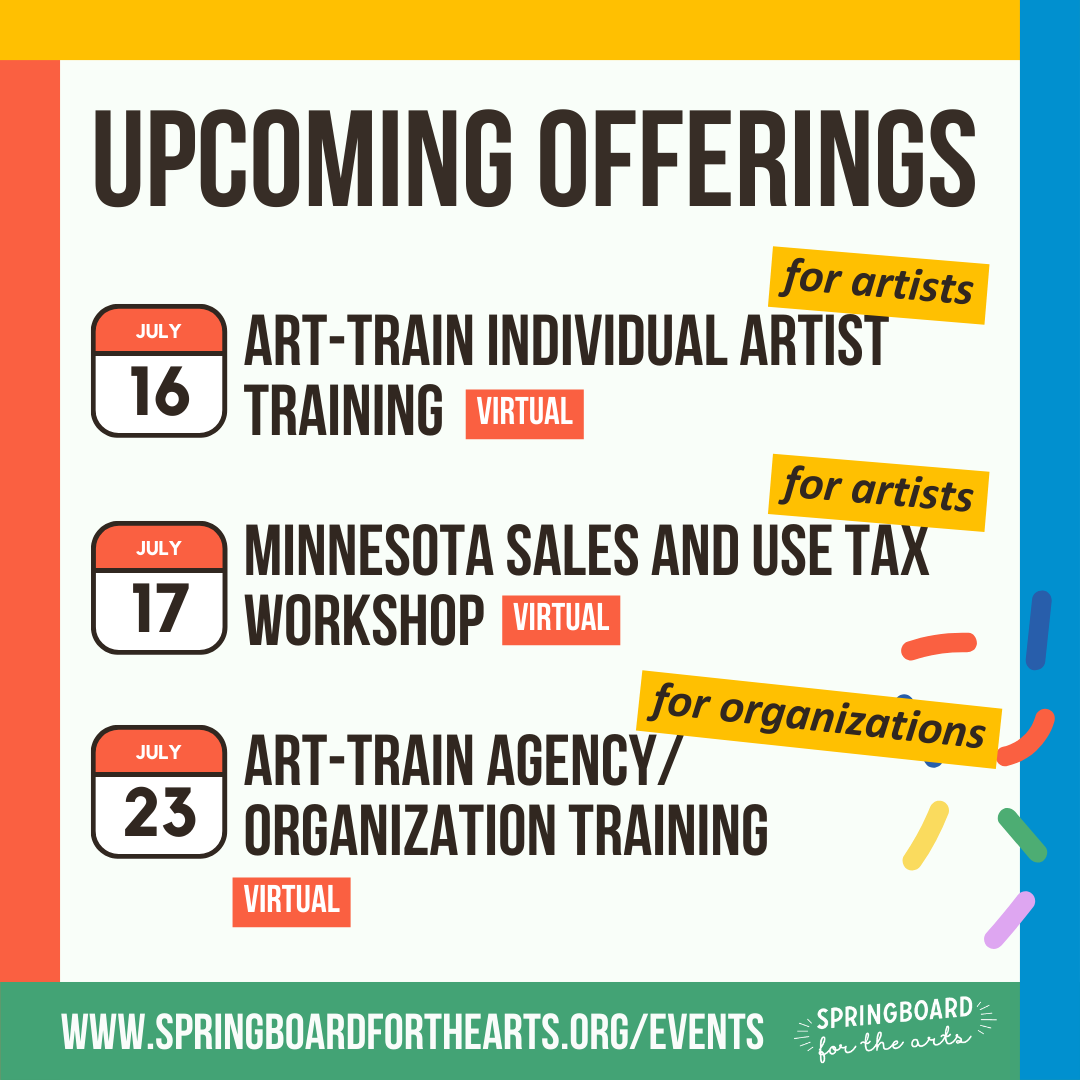 SpringboardArts's tweet image. Springboard offices will be closed from Monday, July 1-Friday, July 5 for our annual summer break. But we still have plenty of upcoming workshops, trainings, and events this summer for artists and organizations!
Explore all upcoming offerings: springboardforthearts.org/events/