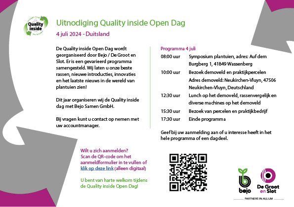 Uitnodiging Quality inside open dag: 4 juli 2024, Wassenberg Duitsland. Meer informatie en aanmelden kan via: qualityinside.nl/nl/quality-ins… #plantuien