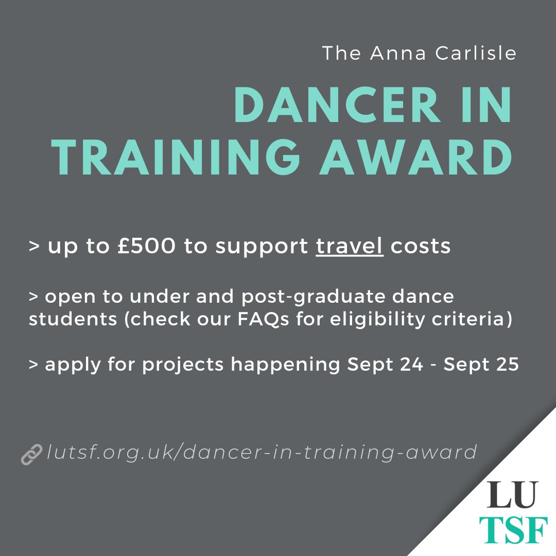 LUTSF's tweet photo. Still time to apply! You have until this Sunday 30 June to get your application in for our 24/25 Anna Carlisle Dancer in Training Award!⏰

This bursary is to support dancers in training with travel costs relating to professional development projects.

🔗https://t.co/MwBbmk5bGY https://t.co/dlBqoP14ts