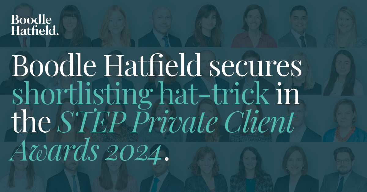 Boodle Hatfield’s Private Wealth team has been named as finalist in a trio of categories in the <a href="/STEPSociety/">STEP</a> Private Client Awards. The Awards are seen as the hallmark of quality within the private client industry, recognising and celebrating excellence. boodlehatfield.com/industry_recog…