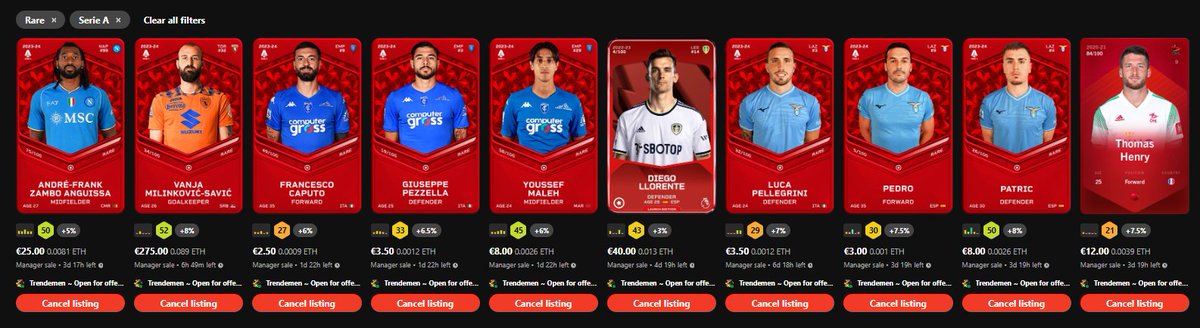 🇮🇹 Serie A rares 𝐅𝐨𝐫 𝐬𝐚𝐥𝐞! 🇮🇹

➡️ Can be traded. (100% for limiteds!)😍
➡️ Price is negotiable.

Interested? -> Send me a message.🥰

Would appreciate it if you retweeted this post.💛🚀

Hope we can help each other out!❤️

#sorare #sorareselling #seriea #rares