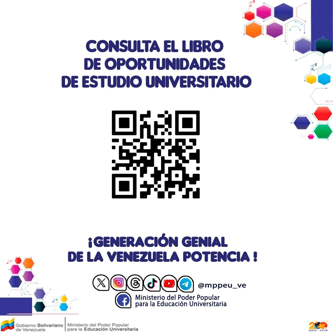 ¿Sí aún no tienes claro qué estudiar, te sugerimos acceder al Libro de Oportunidades de Estudios Universitarios para conocer las carreras universitarias que se apegan a tu perfil?

✅loeu.opsu.gob.ve o escanea el código QR