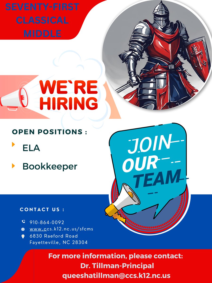 71st Classical Middle School (@71stcms) on Twitter photo 🚀 Exciting News! <a href="/71stCMS/">71st Classical Middle School</a> is hiring! 🌟 Join our dynamic team. Check out our current vacancies and apply today! 📈💼 #KnightNation 🛡️💙❤️ 🚀 Exciting News! <a href="/71stCMS/">71st Classical Middle School</a> is hiring! 🌟 Join our dynamic team. Check out our current vacancies and apply today! 📈💼 #KnightNation 🛡️💙❤️