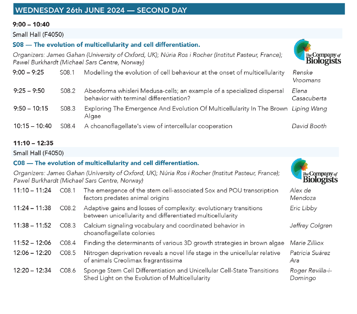 If you are attending #EED2024 don't miss our symposium on The Evolution of Multicellularity and Cell Differentiation on Wednesday! Supported by <a href="/Co_Biologists/">The Company of Biologists</a>  <a href="/EED2024/">Euro Evo Devo 2024</a>