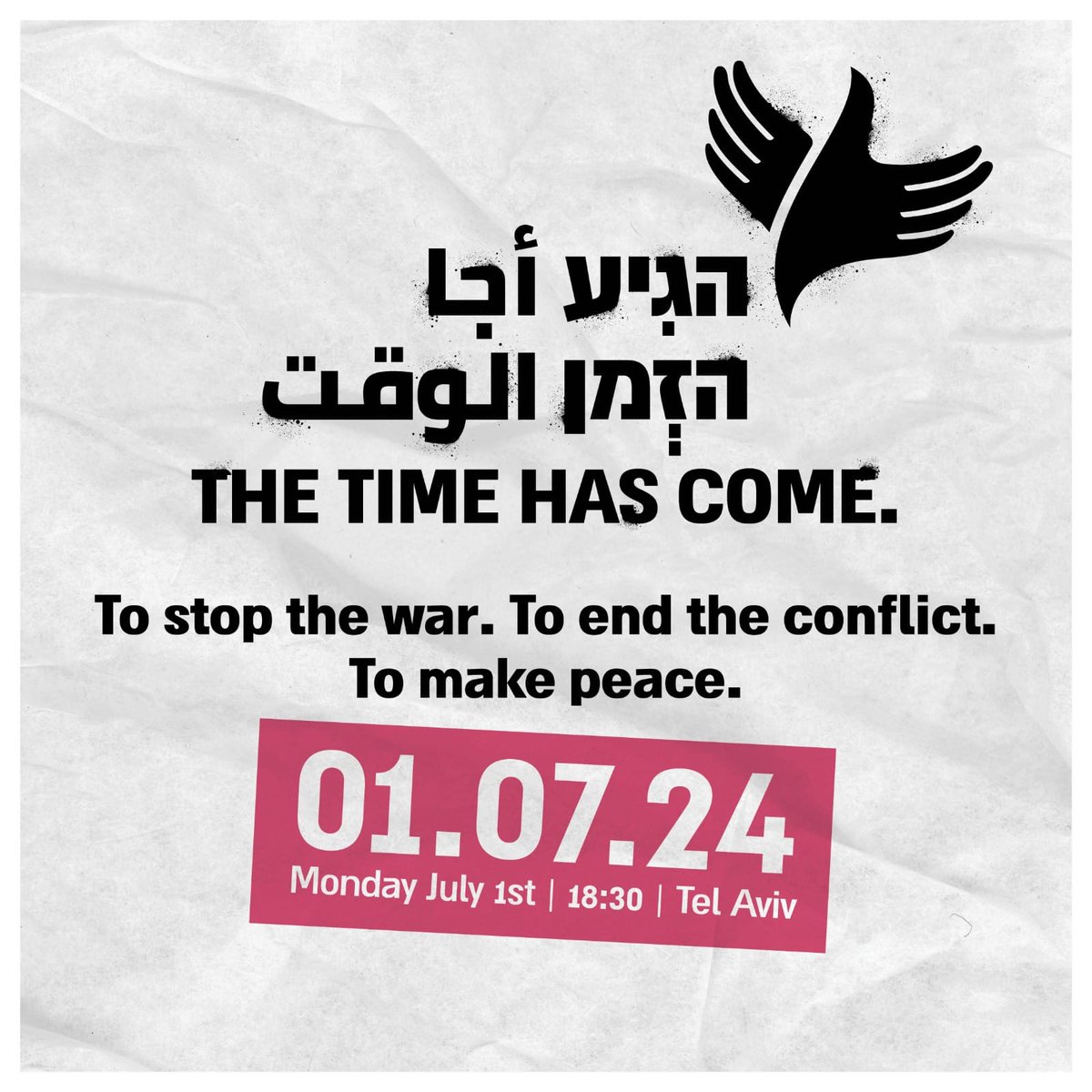 Combatants for Peace (@cfpeace) on Twitter photo On July 1st, we are joining “the Time Has Come” peace event in Tel Aviv led by several other major peace organizations, including the <a href="/ThePCFF/">Parents Circle</a>, Zazim, <a href="/WomenWagePeace/">נשים עושות שלום</a>, <a href="/omdimbeyachad/">עומדים ביחד نقف معًا Standing Together🟣</a>, <a href="/peacenowisrael/">Peace Now</a>, <a href="/IrAmimAlerts/">Ir Amim English</a>, <a href="/NewIsraelFund/">New Israel Fund</a> and more. Book a ticket below. On July 1st, we are joining “the Time Has Come” peace event in Tel Aviv led by several other major peace organizations, including the <a href="/ThePCFF/">Parents Circle</a>, Zazim, <a href="/WomenWagePeace/">נשים עושות שלום</a>, <a href="/omdimbeyachad/">עומדים ביחד نقف معًا Standing Together🟣</a>, <a href="/peacenowisrael/">Peace Now</a>, <a href="/IrAmimAlerts/">Ir Amim English</a>, <a href="/NewIsraelFund/">New Israel Fund</a> and more. Book a ticket below.