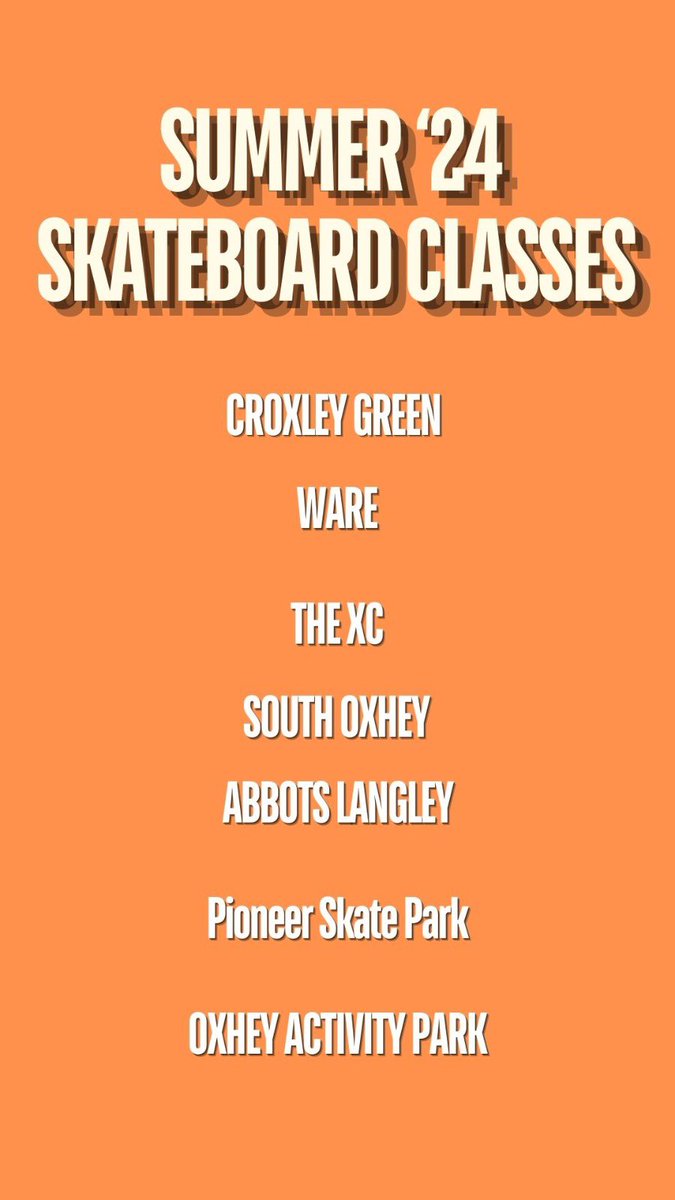 You can follow us round some of Hertfordshire’s finesse skate park this summer and learn to skateboard 👌🏻 
Book here: bookwhen.com/abcskateboardi…