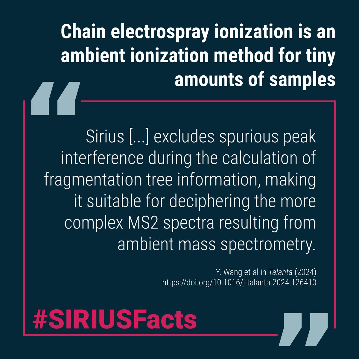 Bright Giant (@bright_giant) on Twitter photo Sirius excludes spurious peak interference during the calculation of fragmentation tree information, making it suitable for deciphering the more complex MS2 spectra resulting from #AmbientMassSpectrometry.
📄 doi.org/10.1016/j.tala…
#UntargetedMetabolomics #CoElutingComponents Sirius excludes spurious peak interference during the calculation of fragmentation tree information, making it suitable for deciphering the more complex MS2 spectra resulting from #AmbientMassSpectrometry.
📄 doi.org/10.1016/j.tala…
#UntargetedMetabolomics #CoElutingComponents