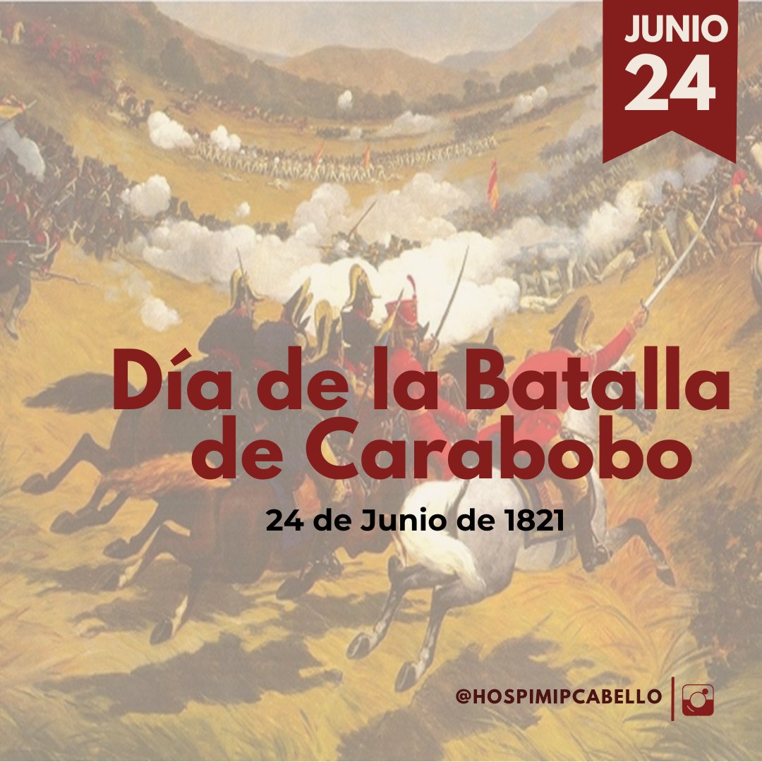 📆 Un #24JUN se llevó a cabo la Batalla de Carabobo donde el ejército republicano comandado por Simón Bolívar derrotó al ejército realista español. Momento importante en la Historia de Venezuela, cual marcó un paso determinante para alcanzar la independencia del dominio español.