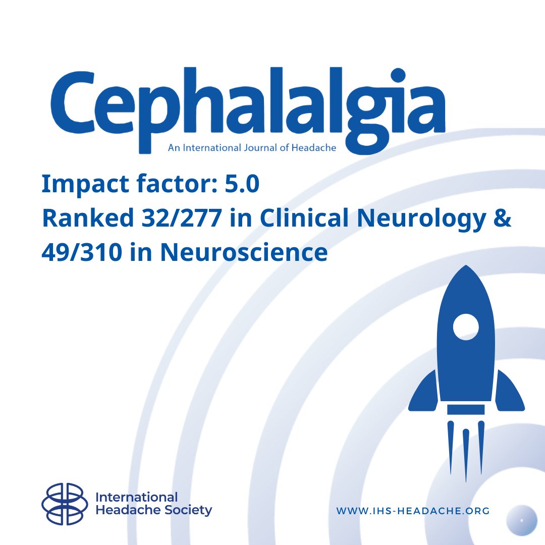 ihs_official's tweet image. 🚀 New Cephalalgia Metrics! 

The impact factor increased to 5.0 from 4.9. 📈
Rankings also improved:

32/277 in Clinical Neurology (up from 47/212)
49/310 in Neuroscience (up from 78/272)

#headache #impactfactor #MigraineAwarenessMonth