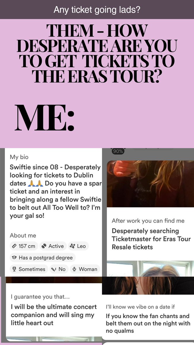 Lisa Hamilton (@lisahsnaps) on Twitter photo Longshot..any <a href="/taylorswift13/">Taylor Swift</a> ticket out there for any of the Dublin dates? Desperately hunting for one 😫 Swifties who've had a last min change of plan and looking to get rid of a ticket, please DM me 🙏
#erastour <a href="/tswifterastour/">The Eras Tour</a> <a href="/TaylorSwiftIRE/">Taylor Fan</a> <a href="/ErasTourLive/">Eras Tour Livestreams</a>
<a href="/TSwift_Fan_Club/">TSwiftFanClub</a> Longshot..any <a href="/taylorswift13/">Taylor Swift</a> ticket out there for any of the Dublin dates? Desperately hunting for one 😫 Swifties who've had a last min change of plan and looking to get rid of a ticket, please DM me 🙏
#erastour <a href="/tswifterastour/">The Eras Tour</a> <a href="/TaylorSwiftIRE/">Taylor Fan</a> <a href="/ErasTourLive/">Eras Tour Livestreams</a>
<a href="/TSwift_Fan_Club/">TSwiftFanClub</a>