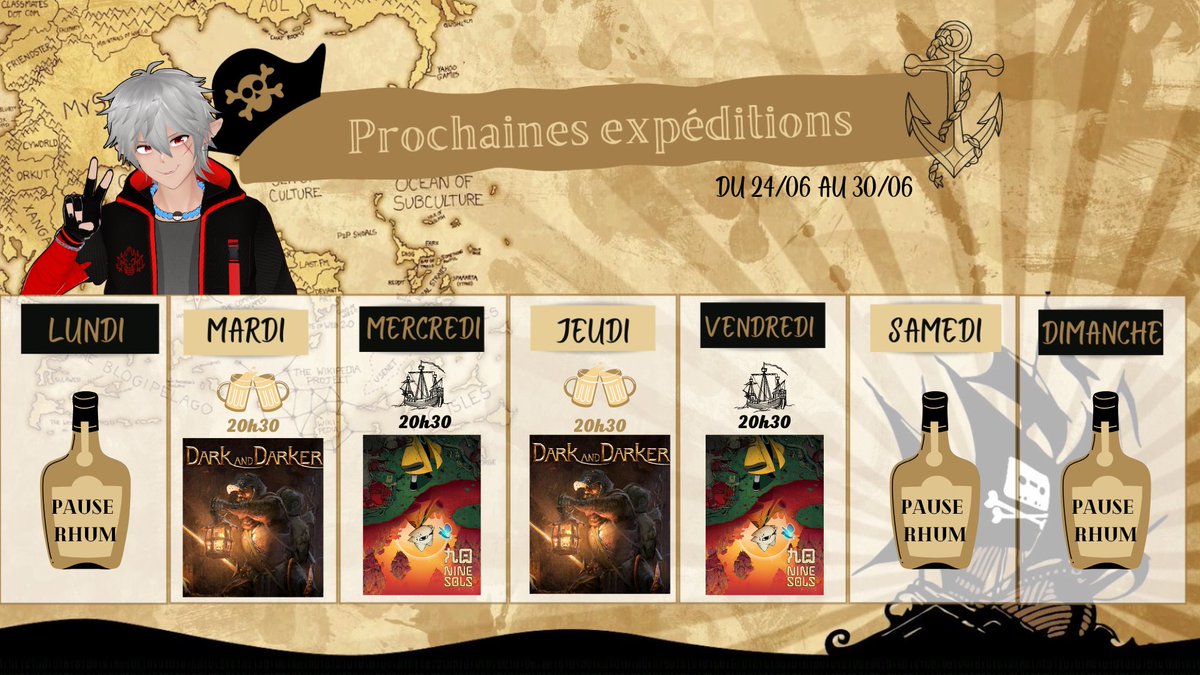 Planning de la semaine ! 

Mardi/Jeudi Dark and Darker, je connais pas le jeu, je vais lancer pour voir ce que ca donne xD

Mercredi/Vendredi On go taper des vilains chats ! (Je pensais pas que le jeu serais si long ! ) 

Trop hate de se faire rouler dessus avec vous <3