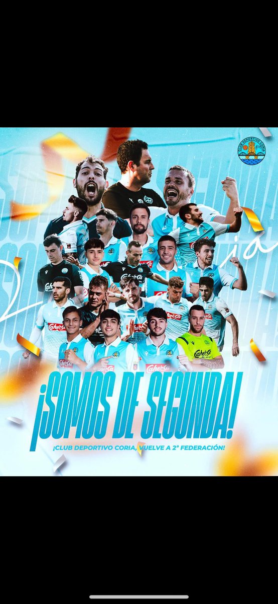 Somos de Segunda RFEF! Los sueños muchas veces se hacen realidad! Orgulloso por mí Segundo ascenso con éste club! Gracias a todos los componentes de esto hemos echo historia de ascender en pleno San Juan, más que merecido🩵<a href="/CDCORIA/">Club Deportivo Coria</a>
