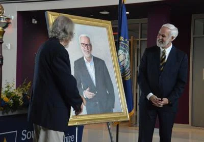 Last week, the School of Engineering, Technology and Aeronautics (SETA) building was named in honor of @snhuprez. Paul J. LeBlanc Hall, home to one of SNHU's newest schools, is a center for technology and innovation. tinyurl.com/3rkeeb68 (Photos by Alex Hall/Union Leader)