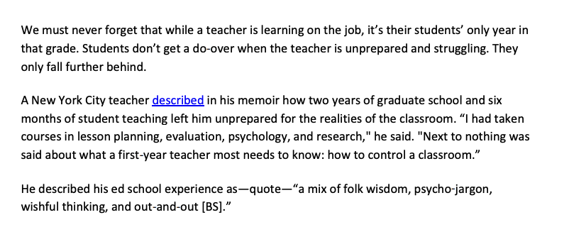 "If we trained air‐traffic controllers the way we train new teachers, we’d tell them that deadly crashes are just how you learn. We’d tell surgeons there’s no substitute for hands‐on experience, and not to worry: Their patient mortality rate will decline over time as they got