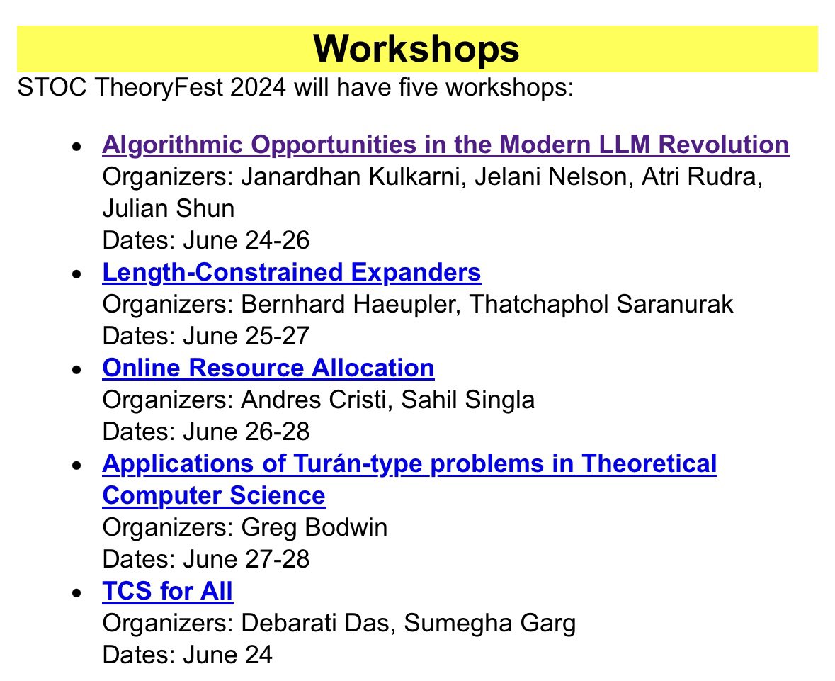 #STOC2024 workshops are starting today!
<a href="/anupamg/">Anupam Gupta</a> Shuchi Chawla Aaron Bernstein