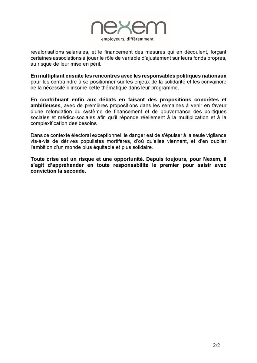 Face à la crise politique et sociale dramatique que connaît le pays, Nexem partage son positionnement dans cette période électorale exceptionnelle et réaffirme son engagement en faveur d’une société de la solidarité, à l’écoute de l’autre et qui accompagne les plus vulnérables.