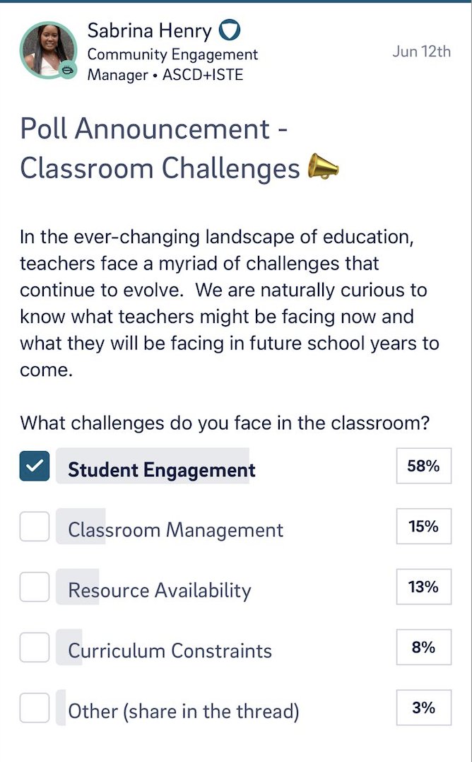 📢 Poll Alert! 58% of teachers face challenges with student engagement. @Tomoclub_edu is here to help with engaging Game based programs that focus on skills that matter. Let's enhance student engagement together! 🌟 #Education #StudentEngagement #SEL #TomoClub
