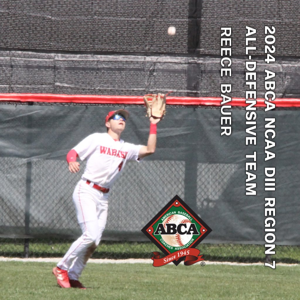 Recent <a href="/WabashBaseball/">Wabash Baseball</a> graduate Reece Bauer earned a place on the 2024 <a href="/ABCA1945/">ABCA</a> NCAA DIII Region Seven Defensive Team, announced Thursday. 

The starting centerfield collected 112 putouts with one assist for a double play in 114 total chances.

#WAF

bit.ly/4cdTUoK