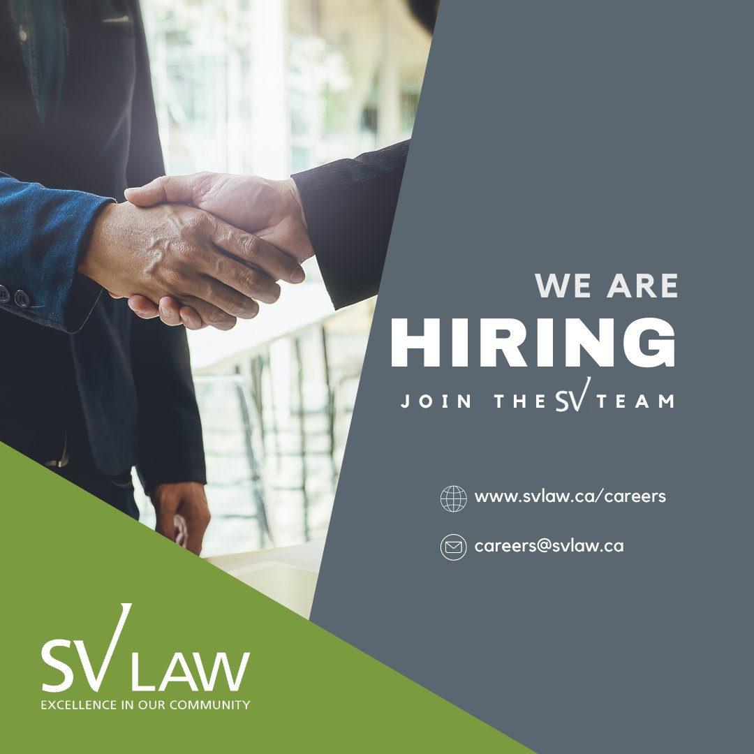 We are hiring! 📢

We have exciting opportunities for Support Staff positions in our Guelph and Elora offices. 

Visit svlaw.ca/careers/suppor…… to learn more and apply or submit your cover letter and resume to careers@svlaw.ca. 🔗📩