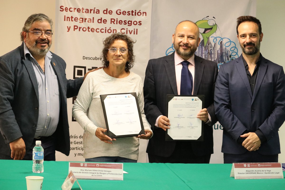 SGIRPC_CDMX's tweet photo. Con el objetivo de continuar fortaleciendo la cultura de la prevención, este lunes llevamos a cabo una firma de convenio con @_Universae, para que alumnos de sus carrera de nivel Técnico Superior Universitario y de sus Licenciaturas, realicen práctica profesionales y Servicio Social en la @SGIRPC_CDMX.

#TrabajandoJuntos #LaPrevenciónEsNuestraFuerza