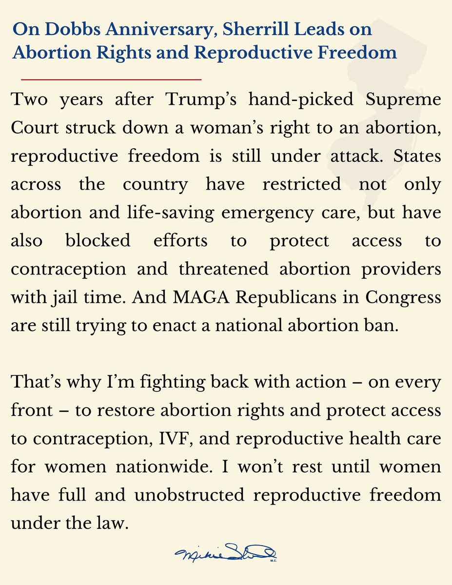 Two years after Trump’s hand-picked Supreme Court struck down a woman’s right to an abortion, reproductive freedom is still under attack.

I won’t rest until women have full and unobstructed reproductive freedom under the law. My full statement: