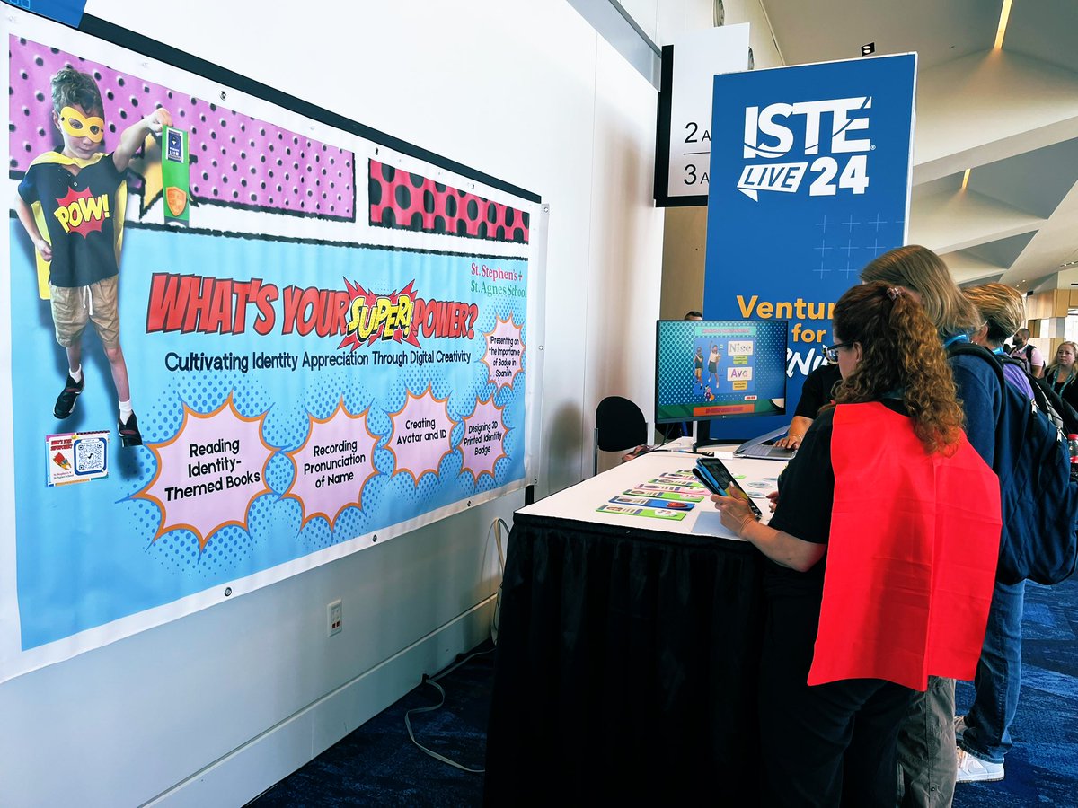 KidSpanish_llc's tweet photo. 🤩Thank you for attending our Poster Session. The room buzzed with energy &amp; curiosity as you shared your backgrounds and expertise  to engage with our work.
Each conversation was a chance to share insights and spark new ideas. #ISTE24 @SSSAS_Lower @EduTechieTeach https://t.co/M14JNV5U0H