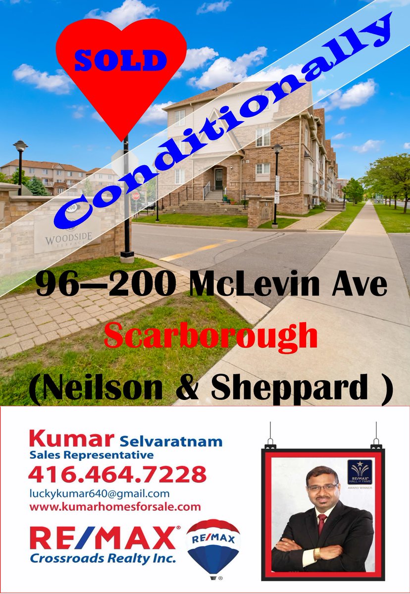 kumarhomes's tweet photo. 😃CONDITIONALLY, SOLD!!!
✅ If You're considering selling...call me FIRST!
You will be glad you did!
💯 I am here to help and guide you with my expertise.
Kumar Selvaratnam
REMAX CROSSROADS REALTY INC., BROKERAGE
(416) 464-7228
luckykumar640@gmail.com https://t.co/3KygoXqCvQ