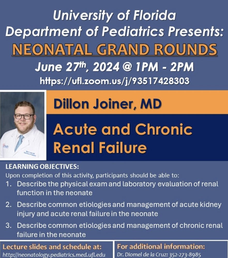 Please join us for UF Neonatal Grand Rounds! #ufnicu #neotwitter #ufneonatology #ufnicuu #neograndrounds