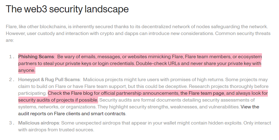 FlareNetworks's tweet photo. Protect your $FLR, $WFLR &amp; $SGB.

Revisit the web3 security 101 and adopt good practices starting today. 

Flare summer will be busy so as the impersonators.

Be safe 🫂 https://t.co/LSgsVwIGI5