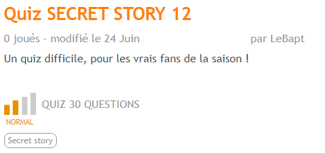 SecretStorySS12's tweet photo. ‼️‼️AVIS AUX FANS DE SECRET STORY‼️‼️

J'AI FAIT UN QUIZZ POUR LES GRANDS FANS DE LA SAISON 12 !

Quiz difficile ! Voici le lien ! 

https://t.co/ZQOejRcxwe

Merci de partager svp se serait top ! 
Bonne soirée à tous
 #SecretStory #SS12 https://t.co/r7rFb0NCHB