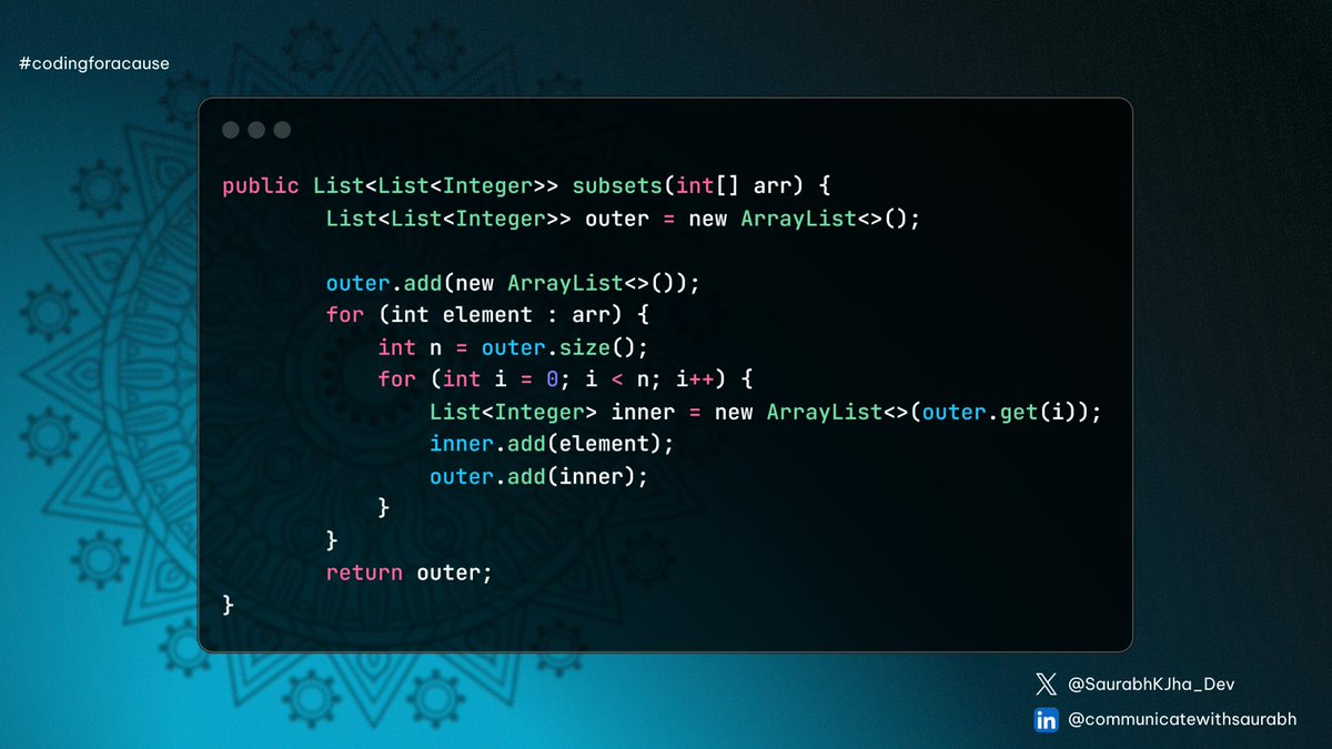 SaurabhKJha_Dev's tweet image. Solved the &quot;Subset&quot; problem on LeetCode. It is #day82 of #100DaysOfDSA challenge.
Today&apos;s solved on LeetCode :
--&amp;gt;78. Subsets [Medium]

Kunal&apos;s Playlist link : lnkd.in/gtwXVyMT
#codingforacause
#dsa #DSAwithKunal #consistency #LeetCode
#coding #100daysofcode