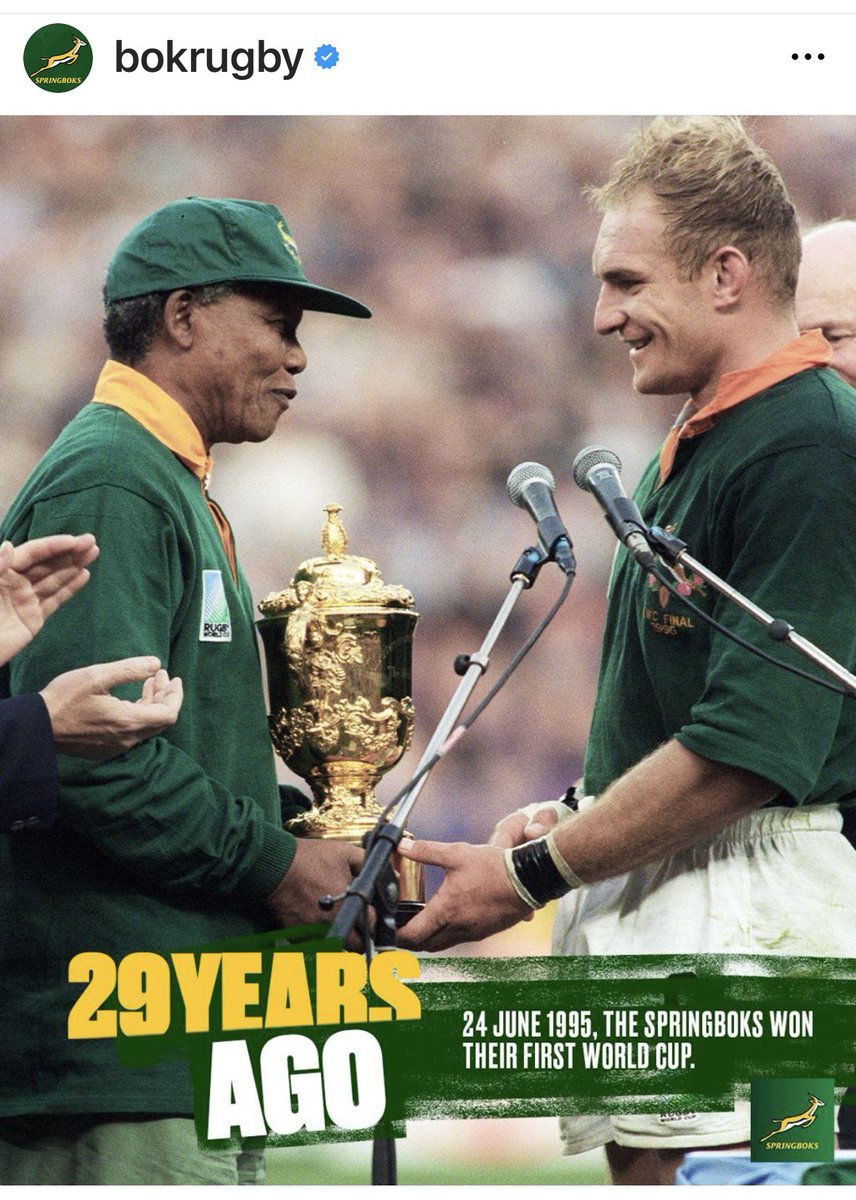 What a day 💚💛🇿🇦29 years ago 👏👏and now 4 times RWC champs <a href="/Springboks/">Springboks</a>