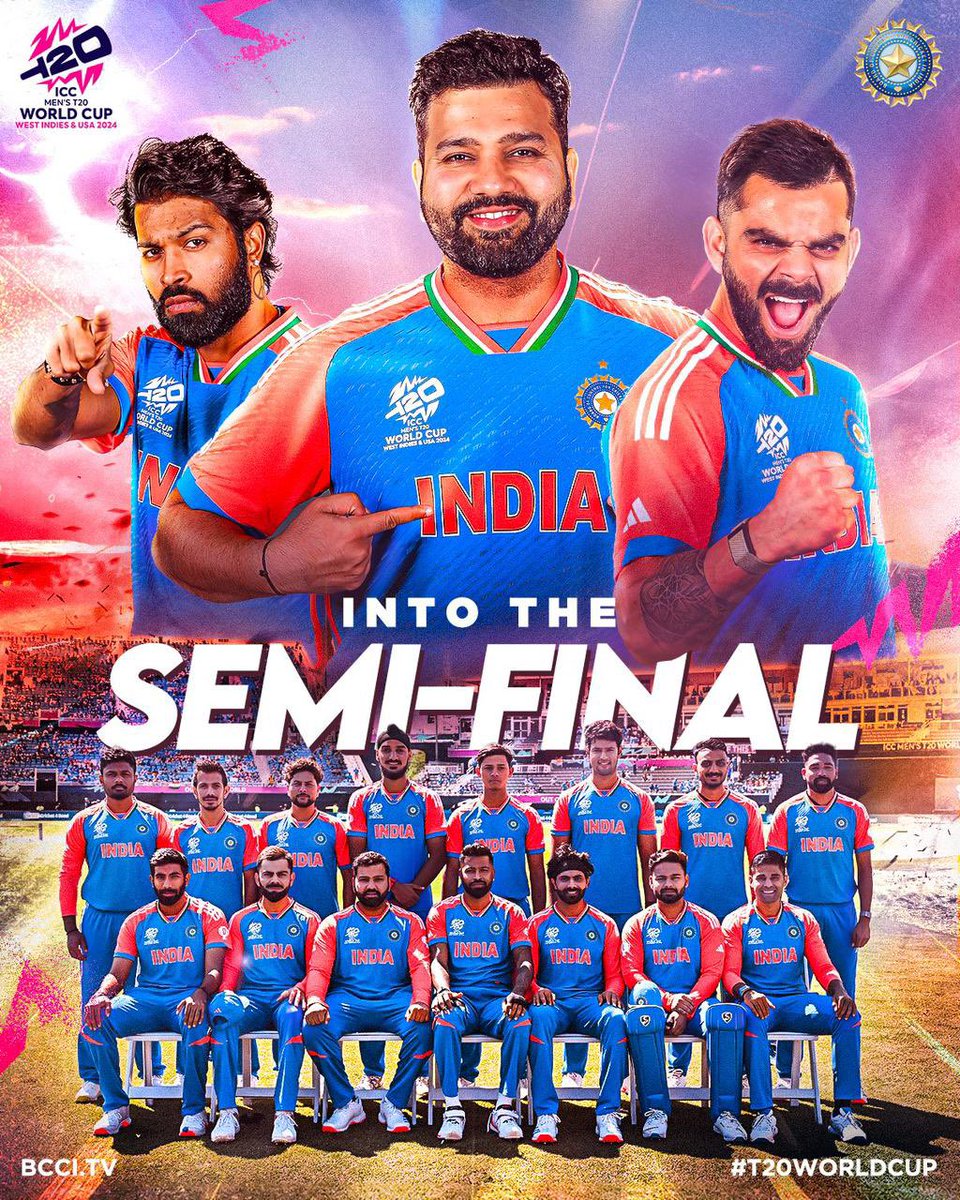 AmitShah's tweet photo. Dominant display of team spirit.

Kudos to Team 🇮🇳 for the spectacular win, making it to the semi-final.

It was a truly well-played game where skipper Rohit rained runs, and Axar, Arshdeep &amp; Kuldeep were exceptionally impressive. 

Best wishes. Go get the 🏆. #INDvsAUS https://t.co/sD7hsqiYai