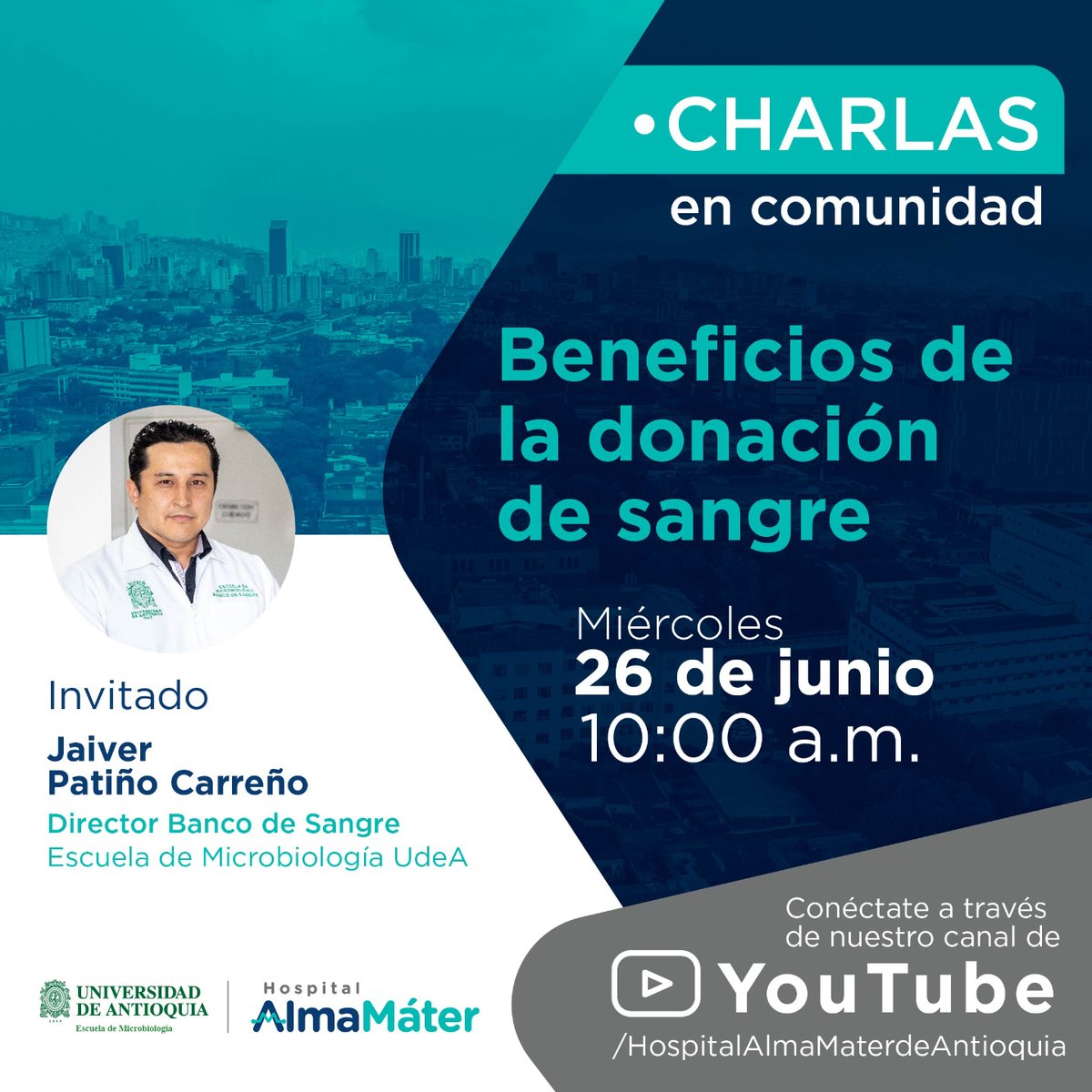 📍#CharlasEnComunidad Junto al director del Banco de Sangre de @microbiologiaudea, aprende cuáles son los beneficios de la donación de sangre, un acto altruista que salva cientos de vidas. 

🔗 Conéctate aquí: bit.ly/4cvFcZX